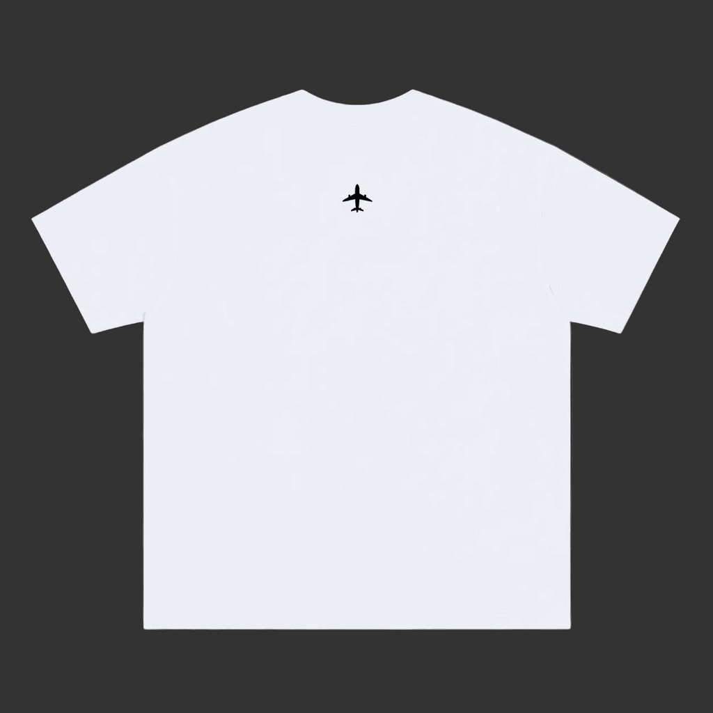 Cloud white V1 t-shirt with embroidered chest logo and aircraft silhouette